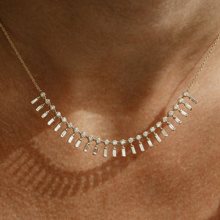 Baguette and Round Moissanite Diamond Necklace In Gold