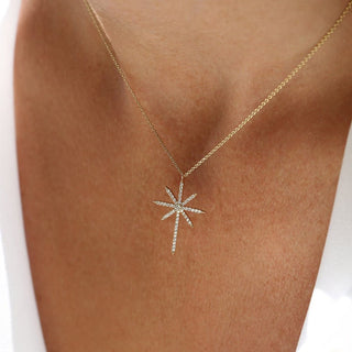 Round Diamond North Star Necklace for Her in 14K Gold