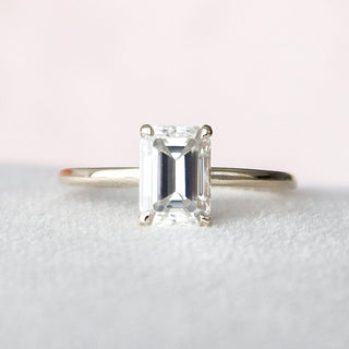 1.50CT Emerald Cut Open Setting Moissanite Diamond Hidden Halo Engagement Ring