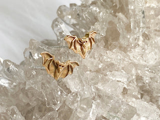 14K Solid Gold Bat Stud Earrings Gift for Halloween Gift