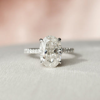 2 CT Oval Shaped Moissanite Hidden Halo Engagement Ring