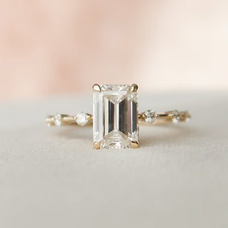 2.0CT Emerald Cut Petite Pave Moissanite Diamond Engagement Ring