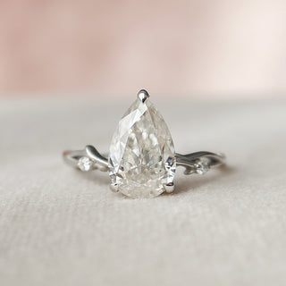 1.50CT Pear Twig Moissanite Diamond Engagement Ring In Solid Gold