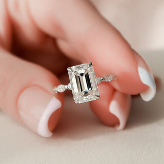 3.0CT Emerald Cut  Hidden Halo Moissanite Diamond Pave Engagement Ring