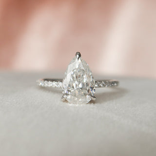 1.50 CT Pear Shaped Moissanite Hidden Halo Engagement Ring