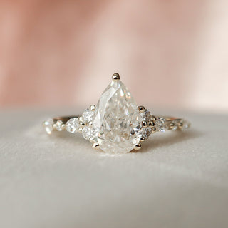 1.50CT Pear Shaped Moissanite Cluster Engagement Ring - ELITE CARAT