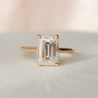 2.0CT-4.0CT Emerald Cut Moissanite Hidden Halo Engagement Ring