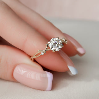 1.0 CT Round Shaped Moissanite Twig Style Engagement Ring