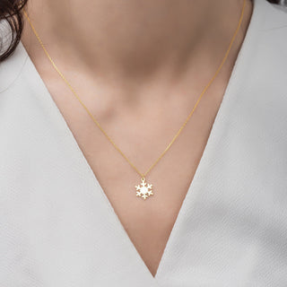 Solid Plain Gold Snowflake Pendant Necklace