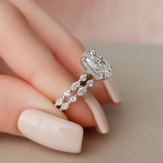 Ensemble de bagues de fiançailles de mariage éternité avec halo en moissanite à taille ovale de 2,0 à 3,0 ct 