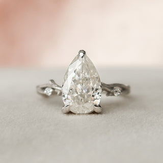 2.0CT Pear Twig Moissanite Diamond Engagement Ring In Solid Gold