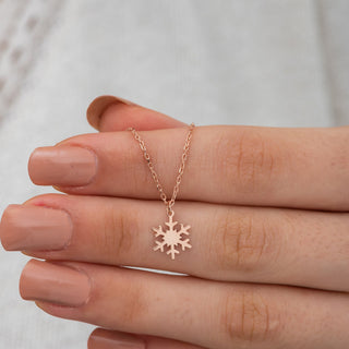 Solid Plain Gold Snowflake Pendant Necklace