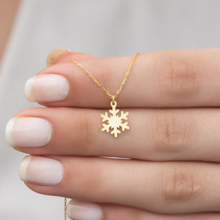 Snowflake Necklace 14k Solid Gold Pendant for Christmas Gift