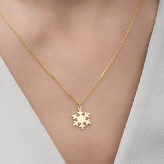 Collier avec pendentif flocon de neige en or massif 14 carats pour cadeau de Noël