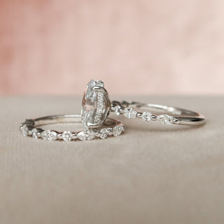 Ensemble de bagues de fiançailles de mariage éternité avec halo en moissanite à taille ovale de 2,0 à 3,0 ct 