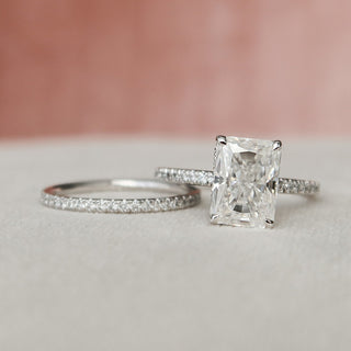 1.0 -3.0 CT Radiant Cut Hidden Halo Moissanite Bridal Ring Set