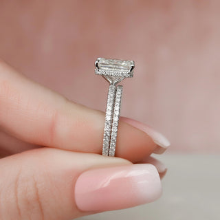 Bague de mariage en moissanite à halo caché de 1,0 à 3,0 ct à taille radiante