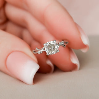 1.28CT Cushion Cut Twig Branch Moissanite Engagement Ring