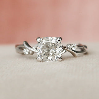 1.28CT Cushion Cut Twig Branch Moissanite Engagement Ring