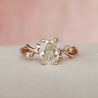 1.0CT Oval Twig Moissanite Diamond Engagement Ring In Solid Gold