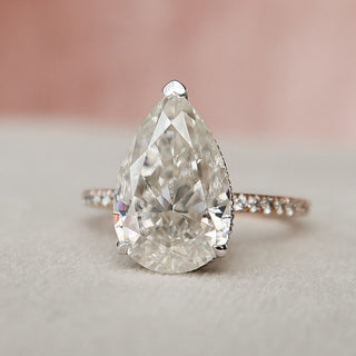 3.50CT Pear Cut Hidden Halo Moissanite Engagement Ring - ELITE CARAT