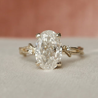 3.50CT Oval Twig Moissanite Diamond Engagement Ring In Solid Gold