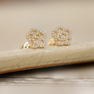 0.32CT Round Floral Moissanite Diamond Stud Earrings in Solid Gold