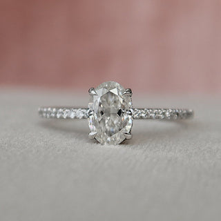 1.0CT Oval Cut Moissanite Hidden Halo Engagement Ring