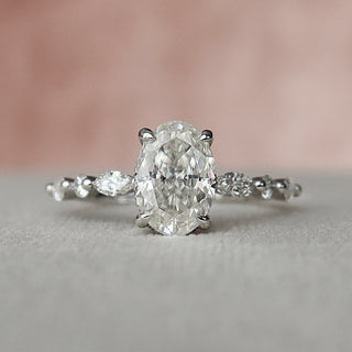 1.5 CT Oval Shaped Moissanite Hidden Halo Engagement Ring