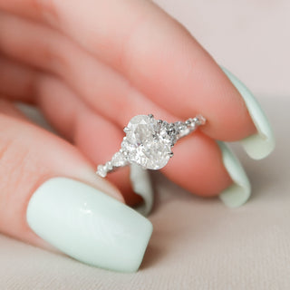 1.5 CT Oval Shaped Moissanite Cluster Engagement Ring