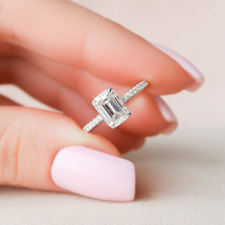 1.50CT Emerald Cut Hidden Halo Moissanite Engagement Ring - ELITE CARAT