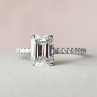 1.50CT Emerald Cut Hidden Halo Moissanite Engagement Ring - ELITE CARAT