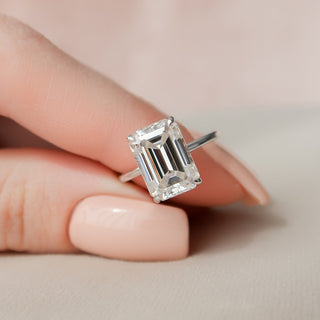 5.25CT Emerald Cut Hidden Halo Moissanite Engagement Ring - ELITE CARAT