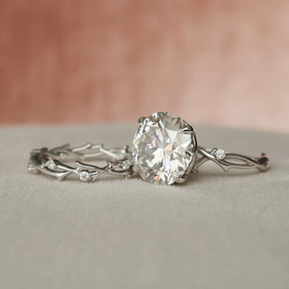 5.00 CT Round Cut Moissanite Twig Halo Bridal Engagement Ring Set