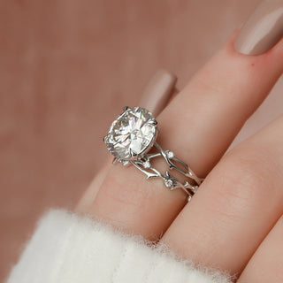 5.00 CT Round Cut Moissanite Twig Halo Bridal Engagement Ring Set