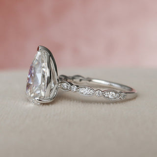 3.0CT Pear Cut Art Deco Moissanite Unique Engagement Ring - ELITE CARAT