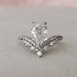 1.70CT Pear Shaped Moissanite Chevron Engagement Ring - ELITE CARAT