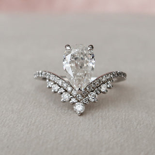 1.50CT Pear Moissanite Diamond Chevron Engagement Ring In Solid Gold