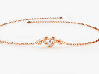 Pulsera de corazón pequeño con diamantes de talla redonda para regalo de San Valentín