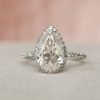 2.60CT Pear Shaped Halo Moissanite Solitaire Engagement Ring - ELITE CARAT