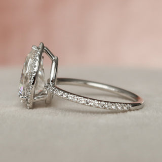 2.0 CT Pear Cut Halo & Pave Setting Moissanite Engagement Ring