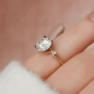 2.5 CT Round Cut Twig Pave Setting Moissanite Engagement Ring