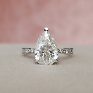 3.0CT Pear Cut Moissanite Diamond Vintage Pave Engagement Ring In Solid Gold