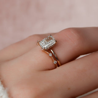 Ensemble de bagues de mariage en moissanite à halo caché de 1,0 à 2,50 ct à taille radiante