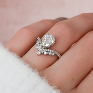 1.70CT Pear Shaped Moissanite Chevron Engagement Ring - ELITE CARAT