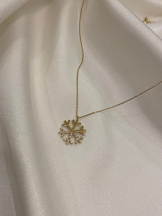 14K Solid Gold Snow Flake with Diamonds Necklace