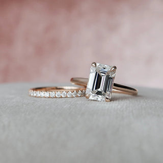 3.00 CT Emerald Cut Moissanite  Halo Bridal Engagement Ring Set