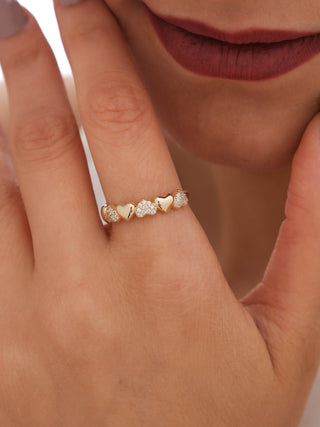 Anillo de corazón con diamantes de talla redonda, regalo para ella