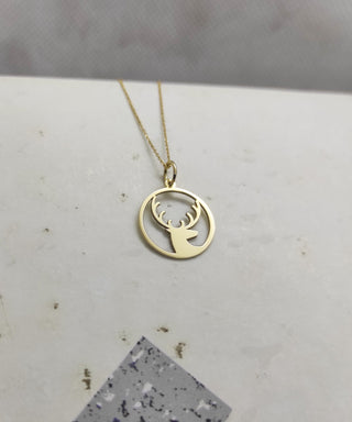 Collier avec pendentif en or massif 14 carats représentant un cerf sauvage pour cadeau de Noël 