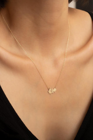 14K Solid Gold Puzzle Necklace Pendant for Valentine Gift